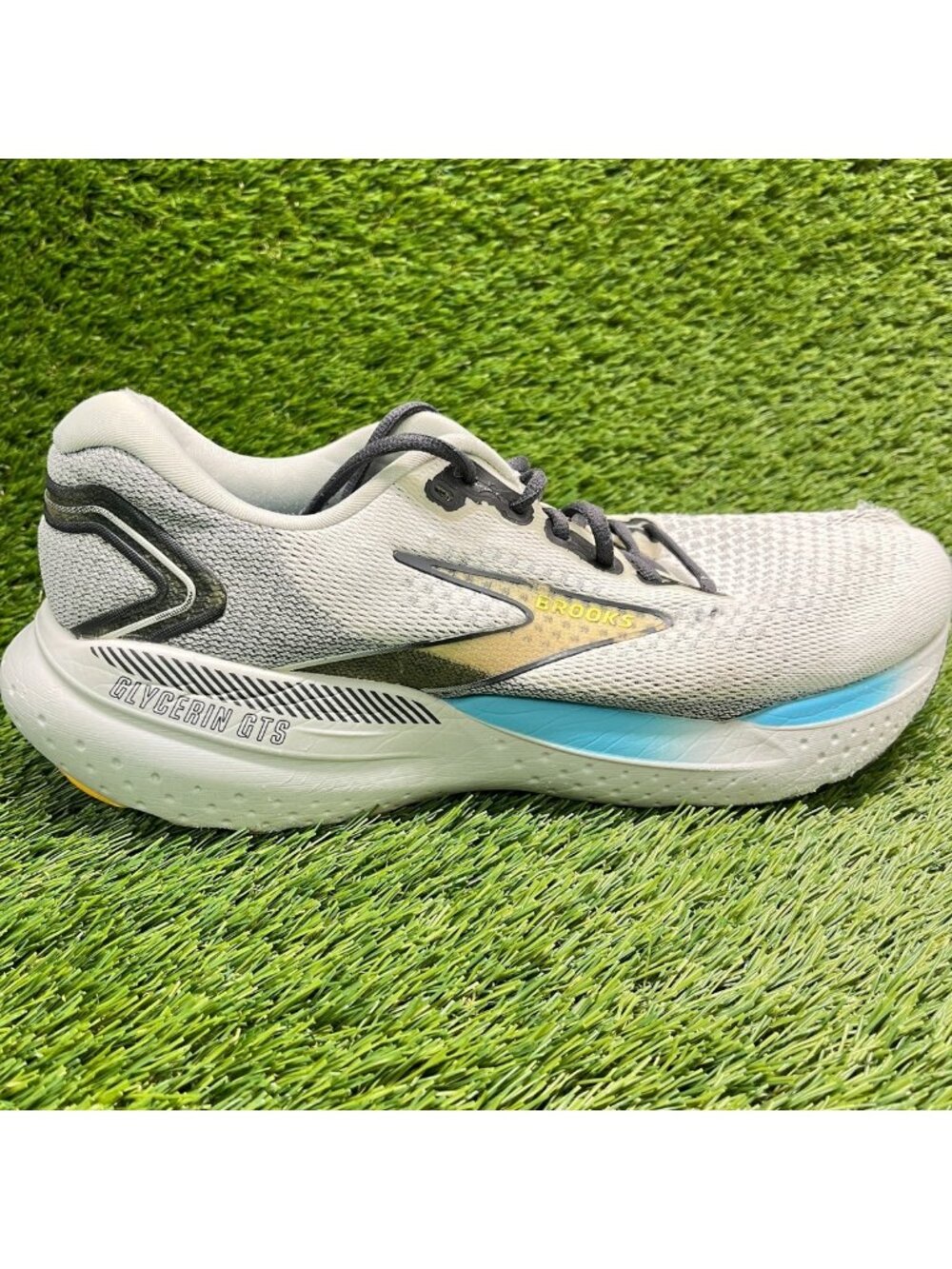 Brooks Glycerin GTS 21 Mens Size 12 Gray Yellow Athletic Running Shoes Sneakers